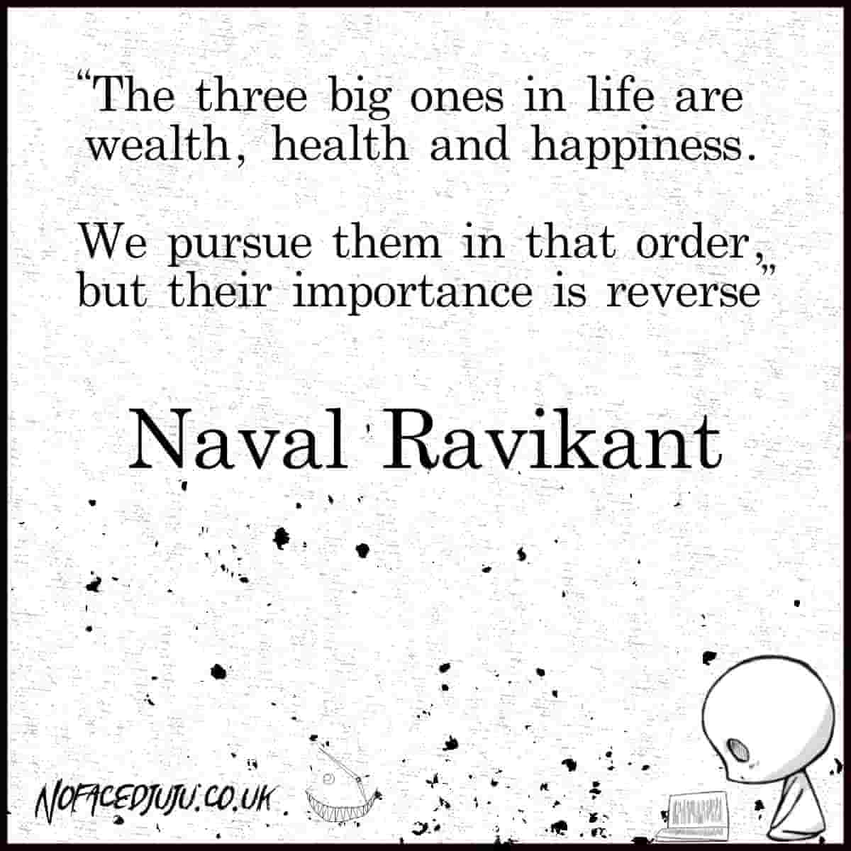Text Showing - “The three big ones in life are wealth, health and happiness. We pursue them in that order, but their importance is reverse”